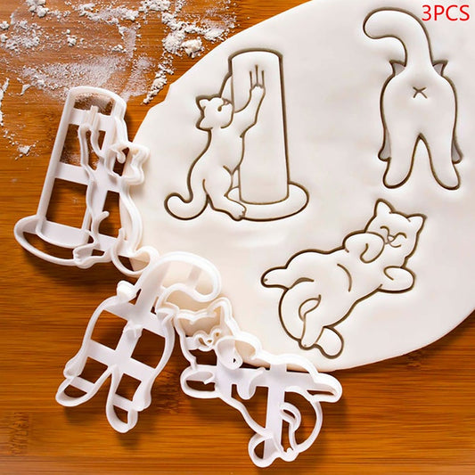 3 pcs Cat Cookie Cutters Easter Chick Egg Bunny Rabbit Shaped Embosser Mold Leaf Dog Clover Cat Shaped Fondant Cookie Cutter Biscuit Mold Baking