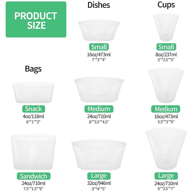 8PCS Silicone Food Storage Bag Reusable Stand Up Zip Shut Bag Leakproof Containers Fresh Bag Food Storage Fresh Wrap Ziplock Bag