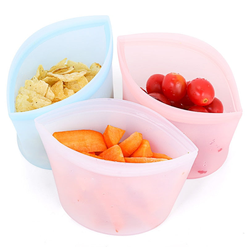 8PCS Silicone Food Storage Bag Reusable Stand Up Zip Shut Bag Leakproof Containers Fresh Bag Food Storage Fresh Wrap Ziplock Bag